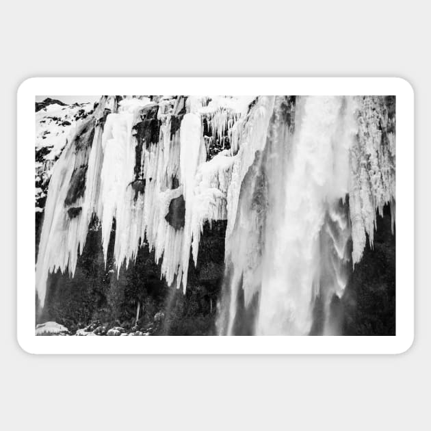 Frozen Waterfall, Iceland B&W Sticker by Kate-P-